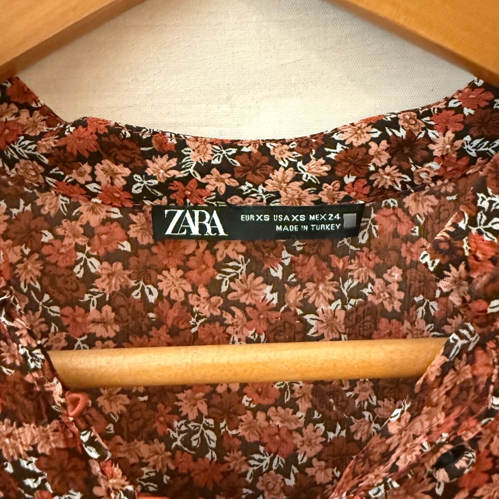 Zara Rust Floral Long Sleeve Dress - Picture 2 of 5